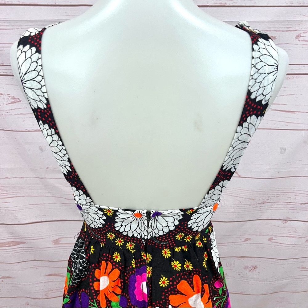 Vintage Bright Retro Neon 60’s Mod Floral Paisley Overall Backless Maxi Dress - Picture 6 of 12